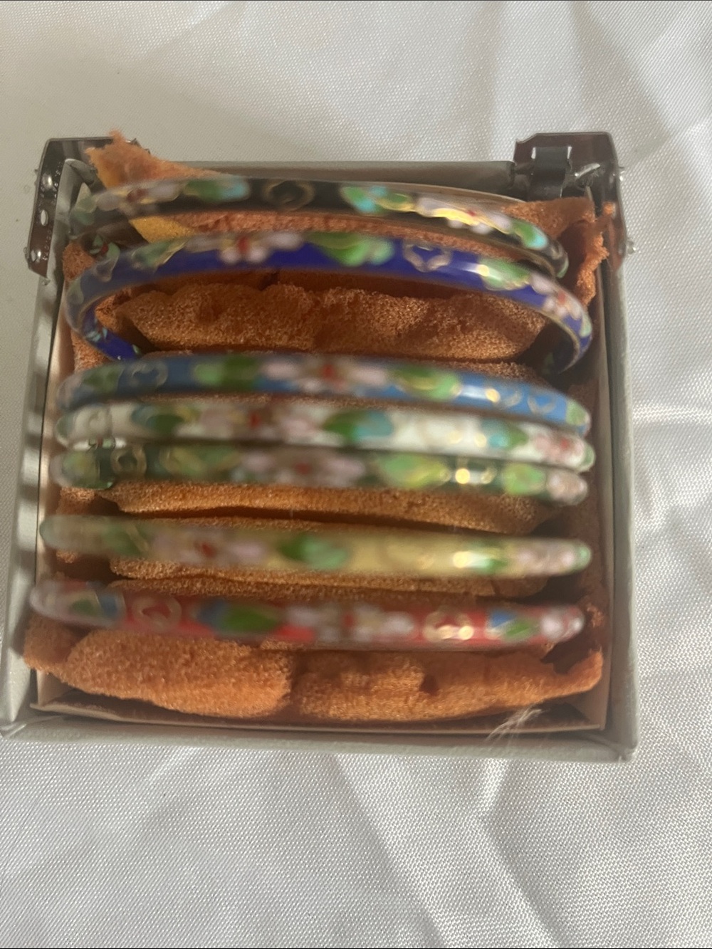 Vintage Cloisonné enamel  Floral Enamel Bangle Set - Women's Bracelet Stack